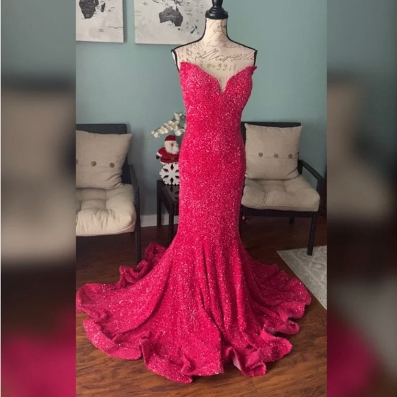 Sparkly hot pink prom dress pageant evening gown or long homecoming dress - Picture 2 of 5